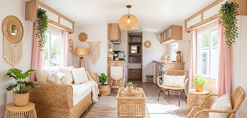 choisir du mobilier en raphia dans un mobil-home